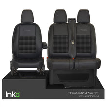 Load image into Gallery viewer, INKA Tailored Ford Transit Custom Front Seat Covers Black 1+2 Vinyl Leatherette coloured GTi Tartan Centres [Choice of 7 colours]

