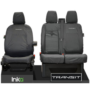 FORD TRANSIT MK8 FRONT TAILORED WATERPROOF SEAT COVERS JUMBO GREY 14-2023