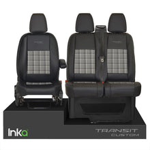 Load image into Gallery viewer, INKA Tailored Ford Transit Custom Front Seat Covers Black 1+2 Vinyl Leatherette coloured GTi Tartan Centres [Choice of 7 colours]
