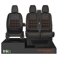 Load image into Gallery viewer, INKA Tailored Ford Transit Custom Front Seat Covers Black 1+2 Vinyl Leatherette coloured GTi Tartan Centres [Choice of 7 colours]
