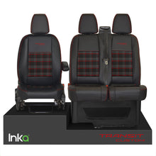Load image into Gallery viewer, INKA Tailored Ford Transit Custom Front Seat Covers Black 1+2 Vinyl Leatherette coloured GTi Tartan Centres [Choice of 7 colours]
