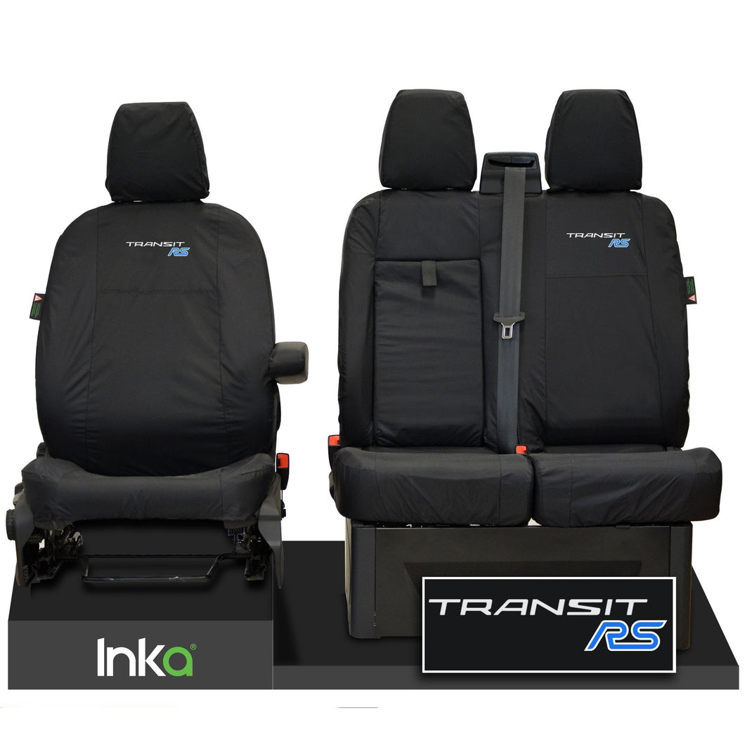 FORD TRANSIT MK8 RS FRONT TAILORED WATERPROOF SEAT COVERS BLACK JUMBO 2014-2023