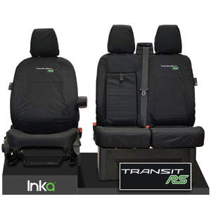 FORD TRANSIT MK8 RS FRONT TAILORED WATERPROOF SEAT COVERS BLACK JUMBO 2014-2023