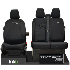 FORD TRANSIT MK8 RS FRONT TAILORED WATERPROOF SEAT COVERS BLACK JUMBO 2014-2023