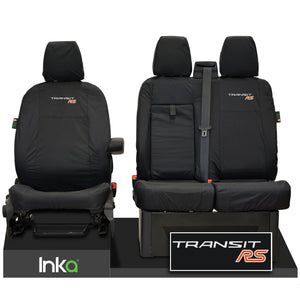 FORD TRANSIT MK8 RS FRONT TAILORED WATERPROOF SEAT COVERS BLACK JUMBO 2014-2023