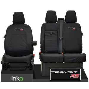 FORD TRANSIT MK8 RS FRONT TAILORED WATERPROOF SEAT COVERS BLACK JUMBO 2014-2023