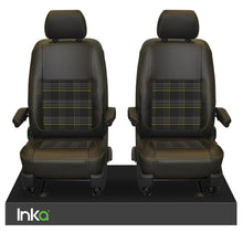 Load image into Gallery viewer, INKA Tailored VW Transporter T6, T6.1 &amp; T5.1 Front Seat Covers Black 1+1 Matt Leatherette with coloured GTi Tartan Centres [Choice of 7 colours]
