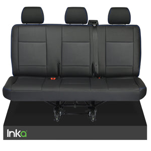 VW Transporter T6.1,T6,T5.1,T5 Tailored Rear Triple Seat Covers Black Leatherette [Choice of 6 Stitch Colours]