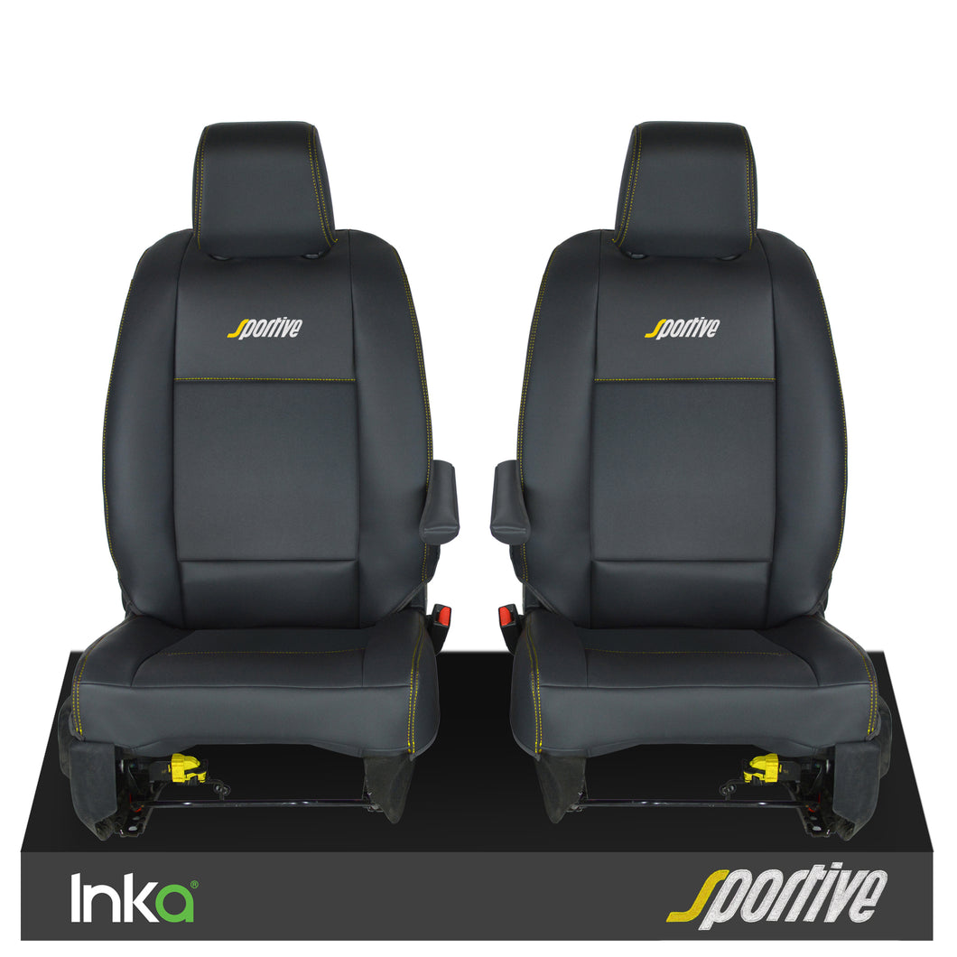 Vauxhall Vivaro Sportive MK3 Front 1+1 Plain Black Seat Covers with EMB MY16-22